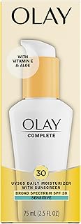 Olay Face Moisturizer Complete Daily Defense All Day Moisturizer With Sunscreen, SPF30 Sensitive Skin, 2.5 Fl Oz (Pack of 2)