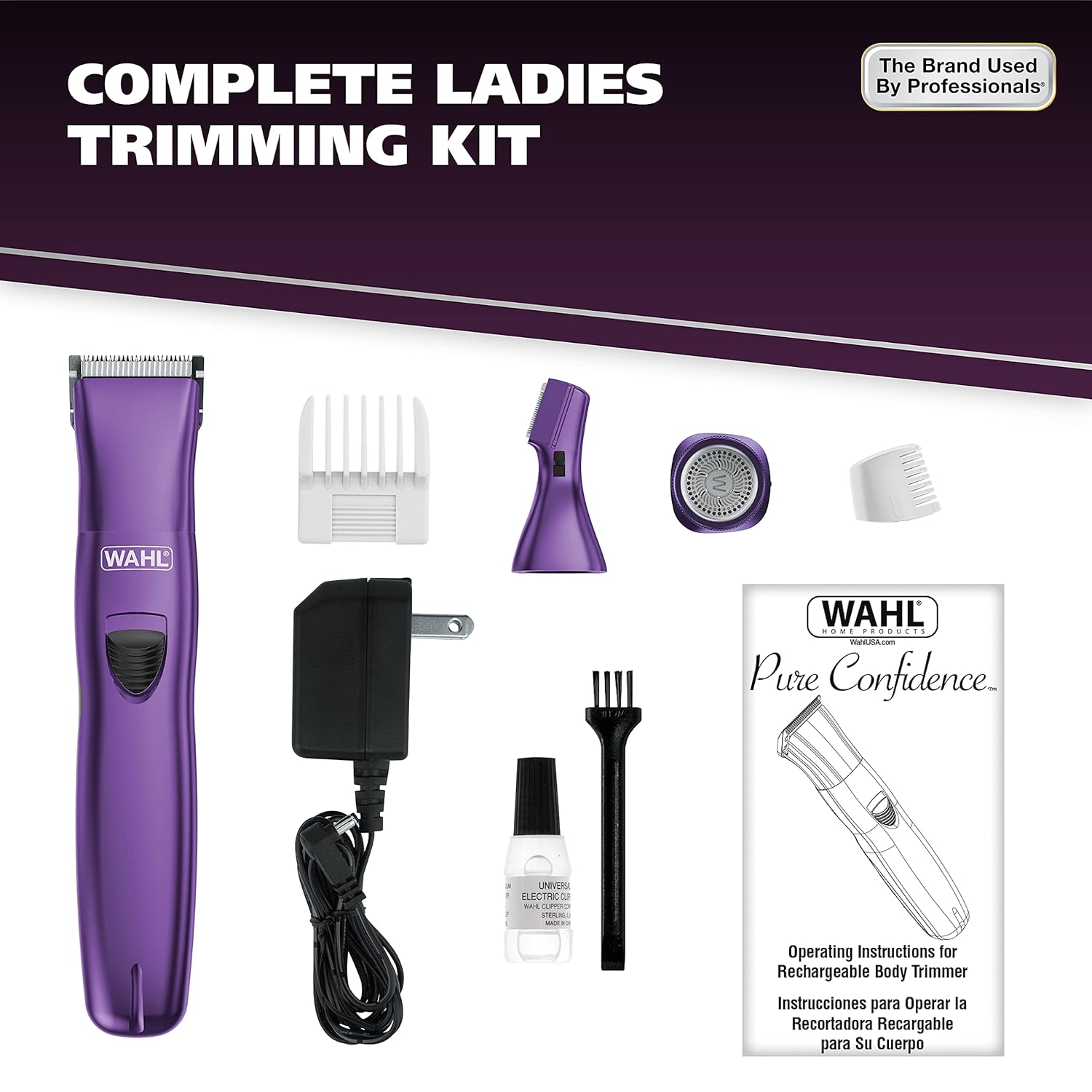 Wahl Pure Confidence Rechargeable Electric Trimmer, Shaver, & Detailer for Smooth Shaving & Trimming of The Face, Underarm, Eyebrows, & Bikini Areas – Model 9865-100-6