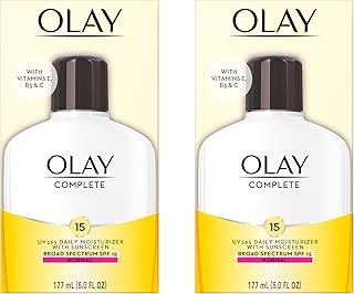 Olay Face Moisturizer Complete Lotion All Day Daily Facial Moisturizing Lotion SPF 15 for Normal Skin and Hydration, Oil-Free Non-Greasy, 6 Fl Oz (Pack of 2)