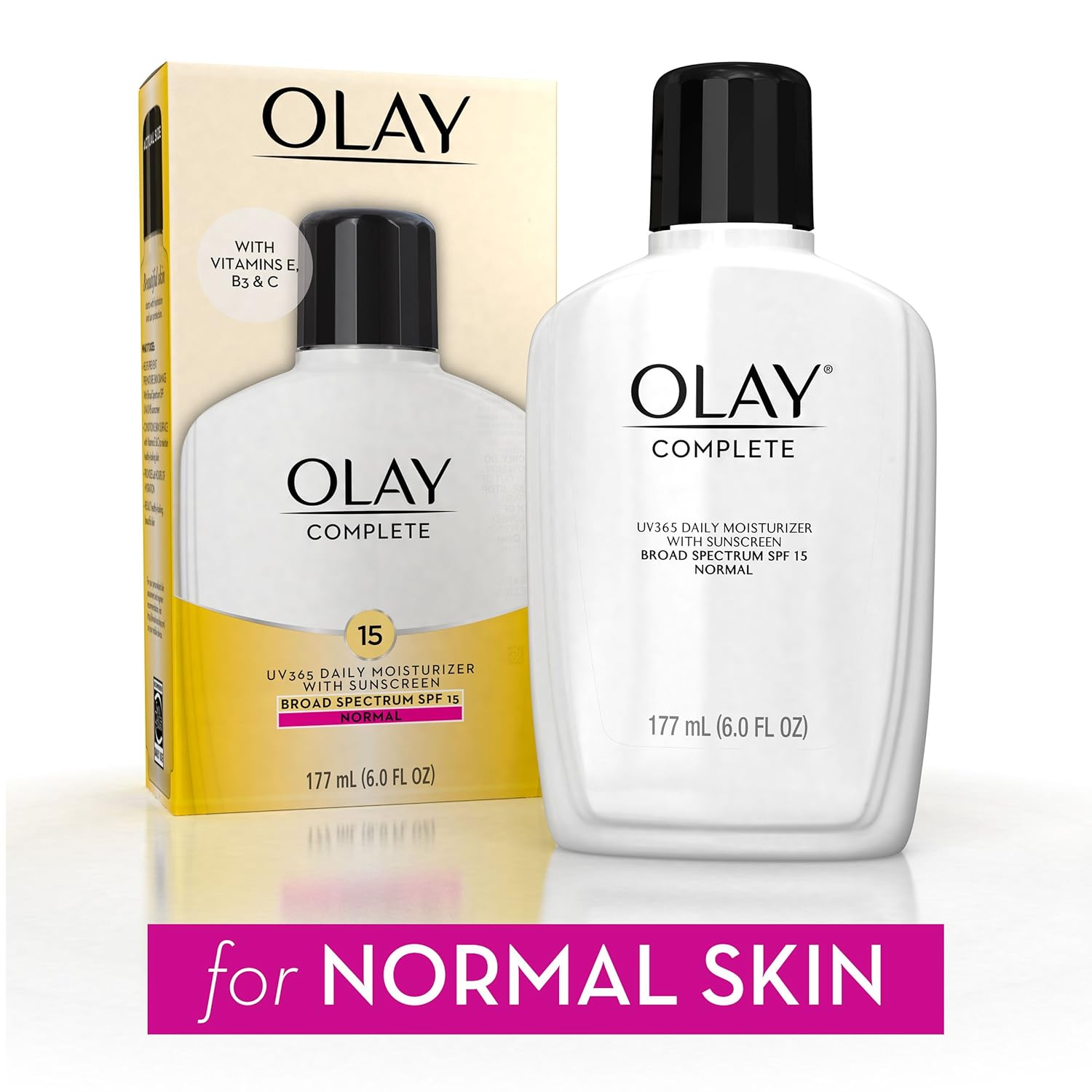 Olay Face Moisturizer Complete Lotion All Day Daily Facial Moisturizing Lotion SPF 15 for Normal Skin and Hydration, Oil-Free Non-Greasy, 6 Fl Oz (Pack of 2)-6