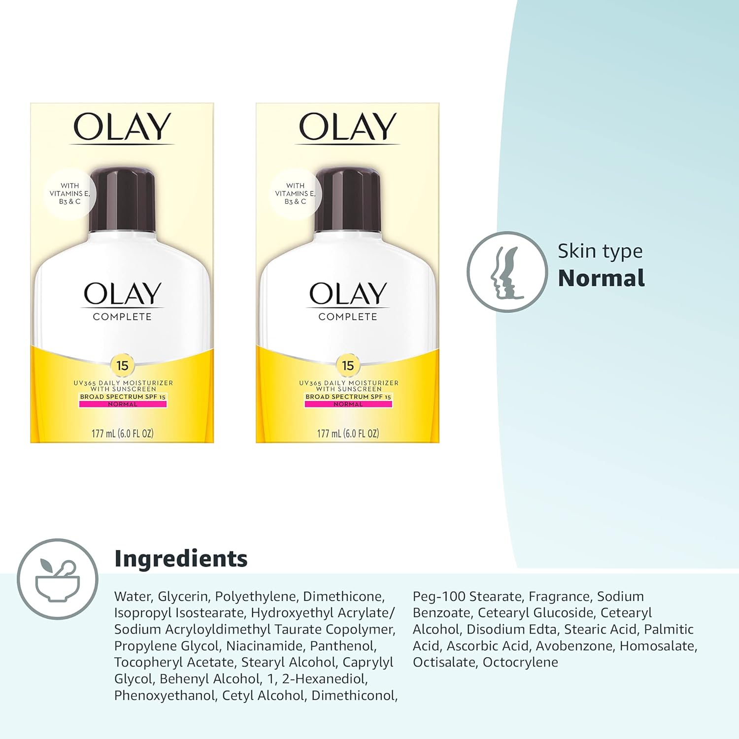 Olay Face Moisturizer Complete Lotion All Day Daily Facial Moisturizing Lotion SPF 15 for Normal Skin and Hydration, Oil-Free Non-Greasy, 6 Fl Oz (Pack of 2)-8