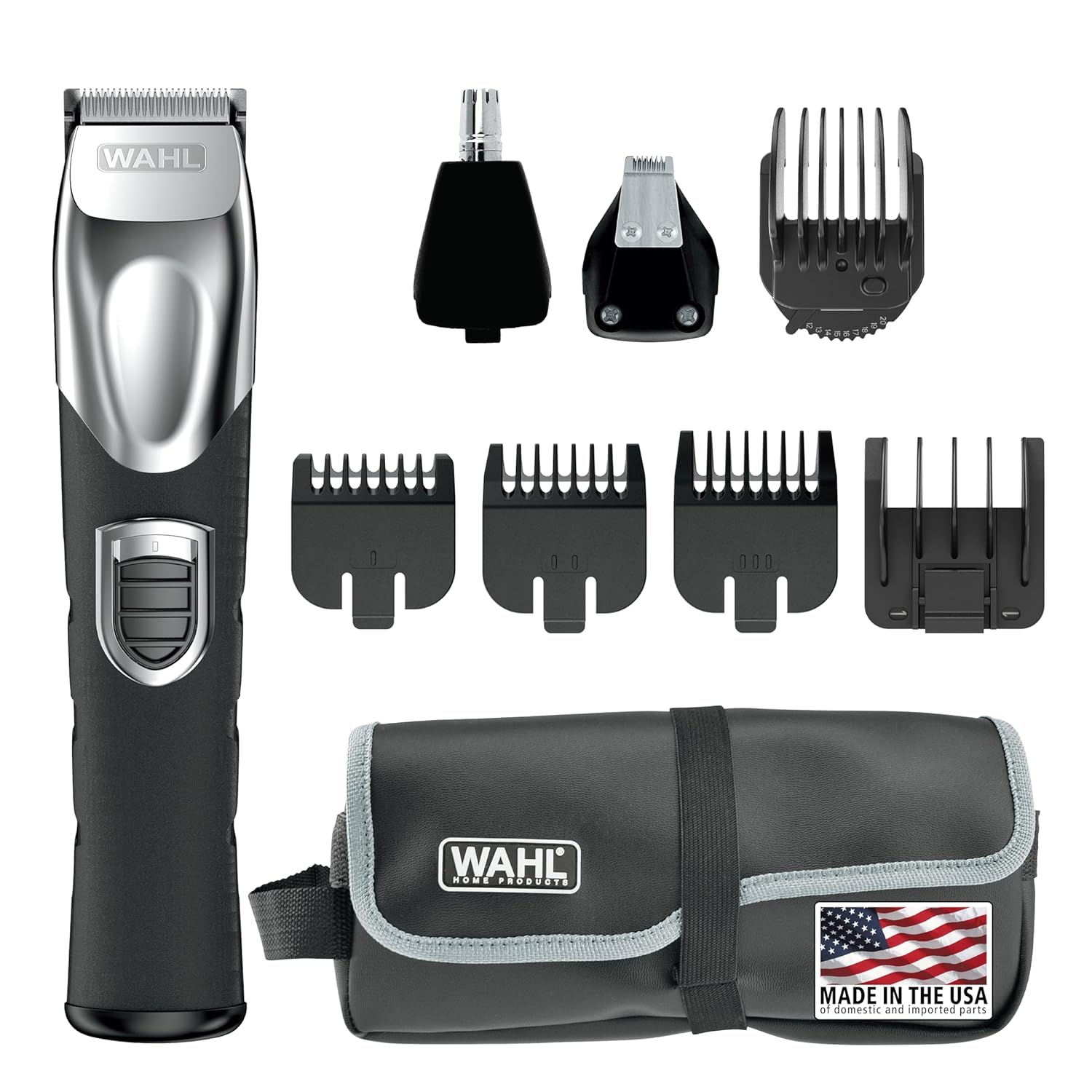 Wahl USA Rechargeable Lithium Ion All in One Beard Trimmer for Men with Detail and Ear & Nose Hair Trimmer Attachment – Model 9854-600B-0