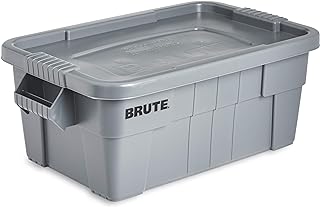 Rubbermaid Commercial Products BRUTE Tote Storage Container with Lid, 14-Gallon-included, Rugged/Reusable Boxes for Moving/Storing in Garage/Basement/Attic/Jobsite/Truck/Camping, Gray