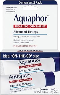 Aquaphor Healing Ointment Advanced Therapy Skin Protectant, Body Moisturizer for Dry Skin, Minor Cuts and Burns, Dry Cuticles, Cracked Heels, Hands and Lips, 0.35 Oz Tube, Pack of 2