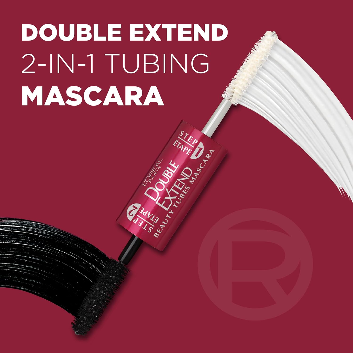 L'Oreal Paris Makeup Double Extend Tubing Mascara, Lengthening 2 Step Mascara, Smudgeproof, Black-1