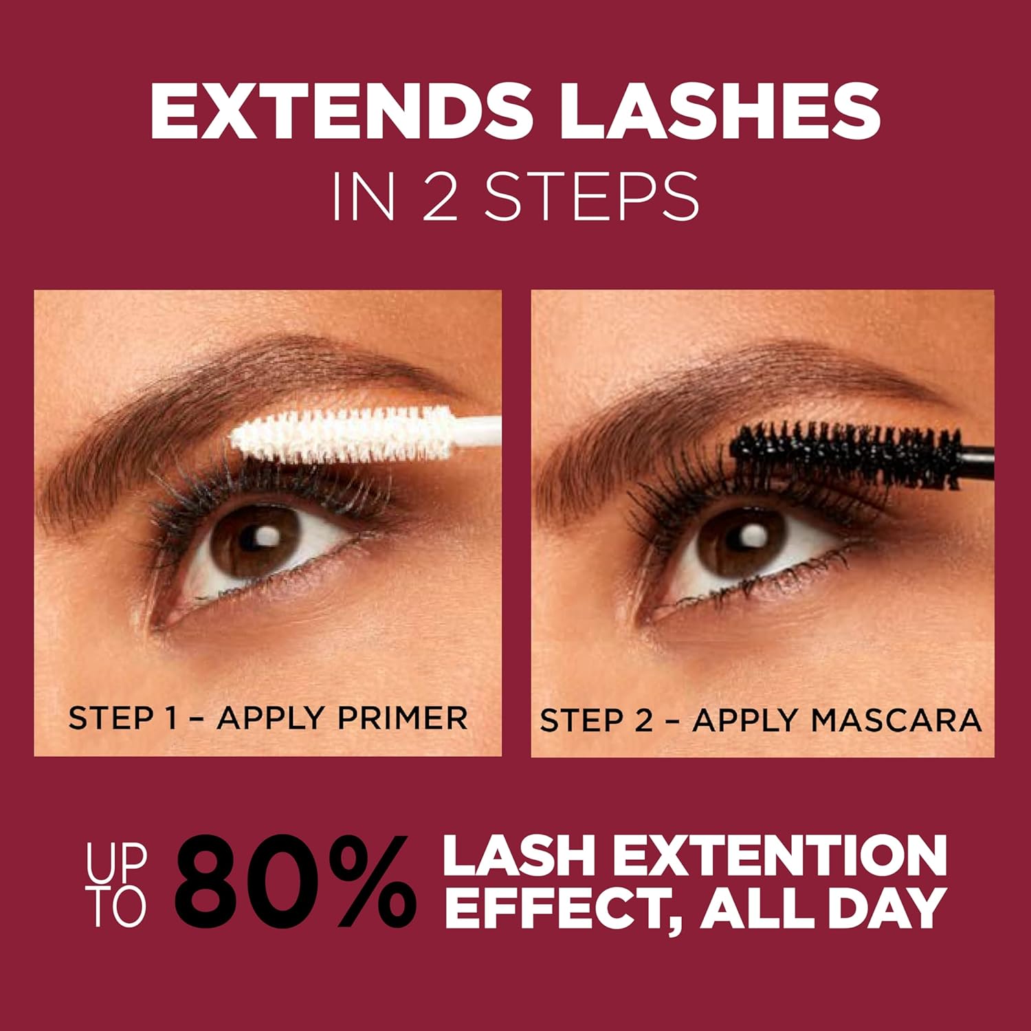 L'Oreal Paris Makeup Double Extend Tubing Mascara, Lengthening 2 Step Mascara, Smudgeproof, Black-2