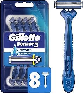 Gillette Sensor3 Comfort Disposable Razors for Men, 8 Count, Lubrastrip Glides Easily Over Your Skin