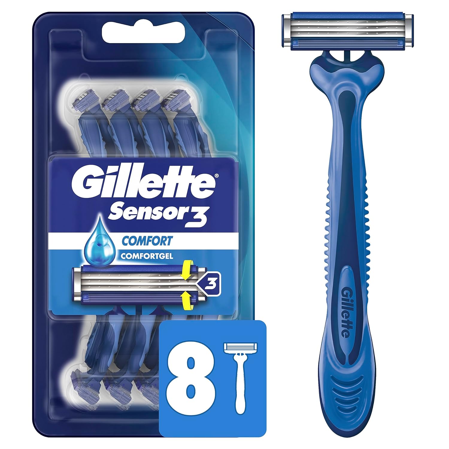 Gillette Sensor3 Comfort Disposable Razors for Men, 8 Count, Lubrastrip Glides Easily Over Your Skin-0