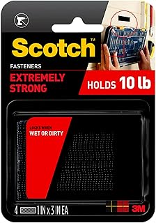 Scotch Extreme Interlocking Fasteners, 4 Strips, 1" x 3", Delivers Powerful Bond on Contact, Weather, Dirt & UV Resistant, 1 Set Holds 2 lbs., Designed With Reclosable Dual-Lock Technology (RF6731)