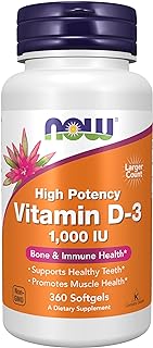 NOW Foods Supplements, Vitamin D-3 1,000 IU, High Potency, Structural Support*, 360 Softgels