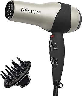 REVLON Turbo Hair Dryer with Advanced Ionic Technology, Ceramic Coating | Turbo Heat and Cold Shot Features, 1875 Watts for Fast Drying and Shine (Silver)