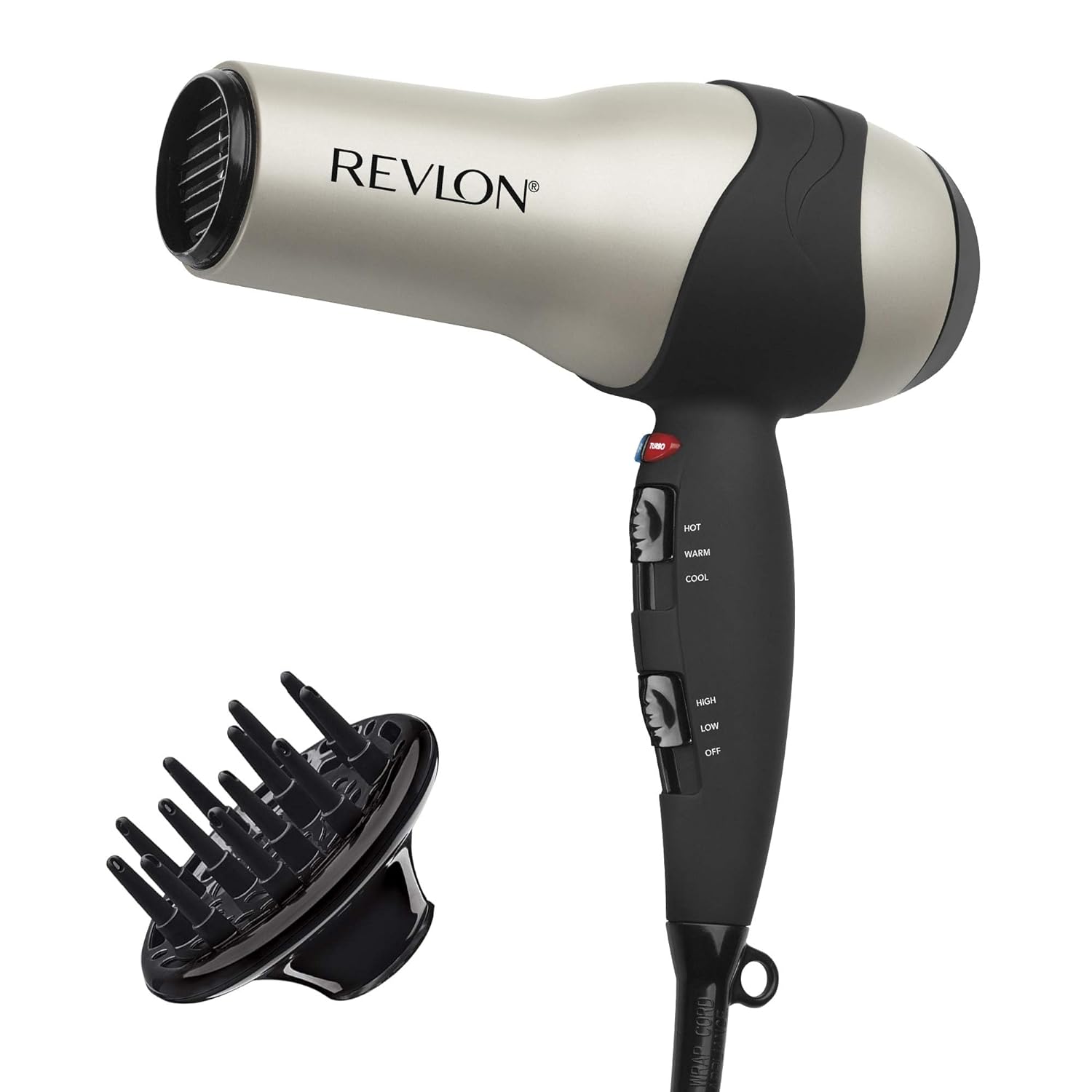 REVLON Turbo Hair Dryer with Advanced Ionic Technology, Ceramic Coating | Turbo Heat and Cold Shot Features, 1875 Watts for Fast Drying and Shine (Silver)-0