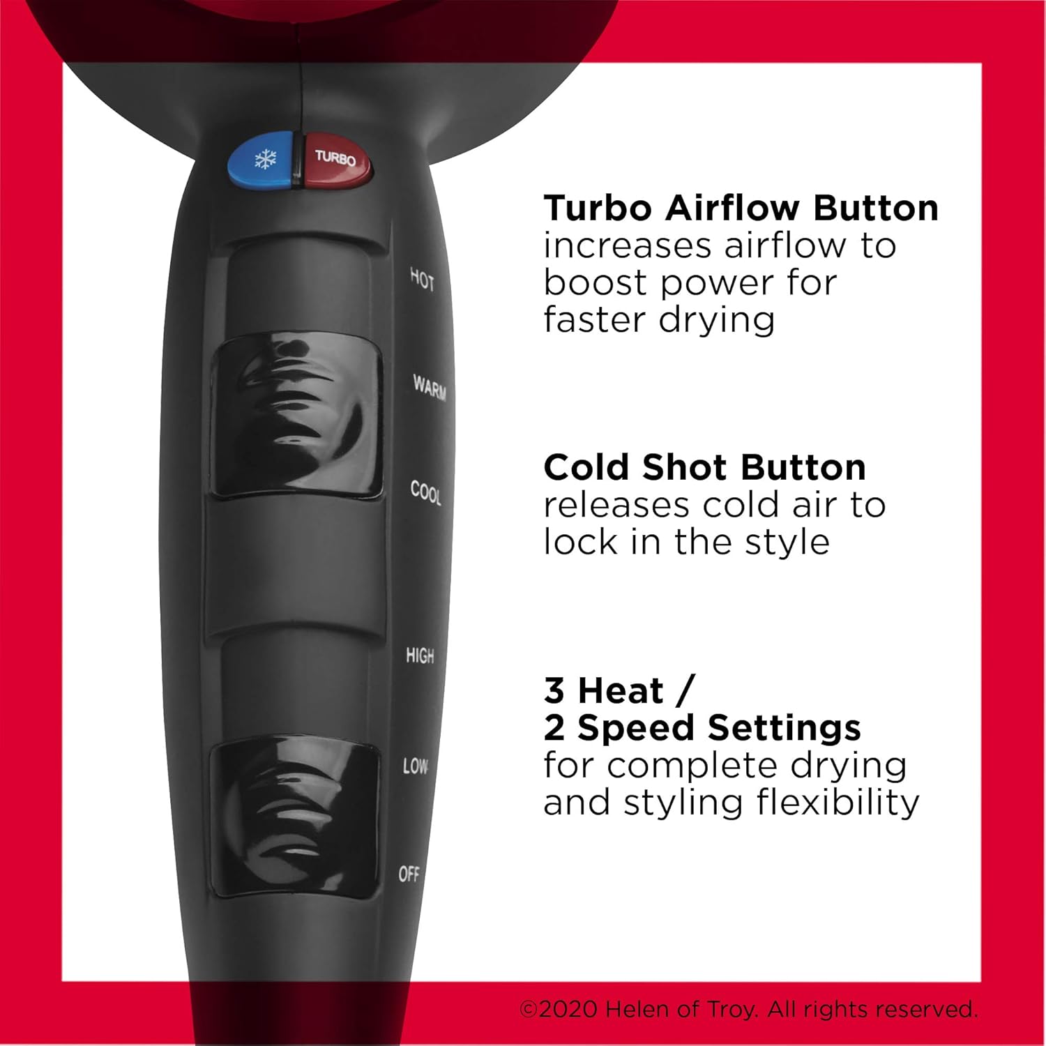 REVLON Turbo Hair Dryer with Advanced Ionic Technology, Ceramic Coating | Turbo Heat and Cold Shot Features, 1875 Watts for Fast Drying and Shine (Silver)-2