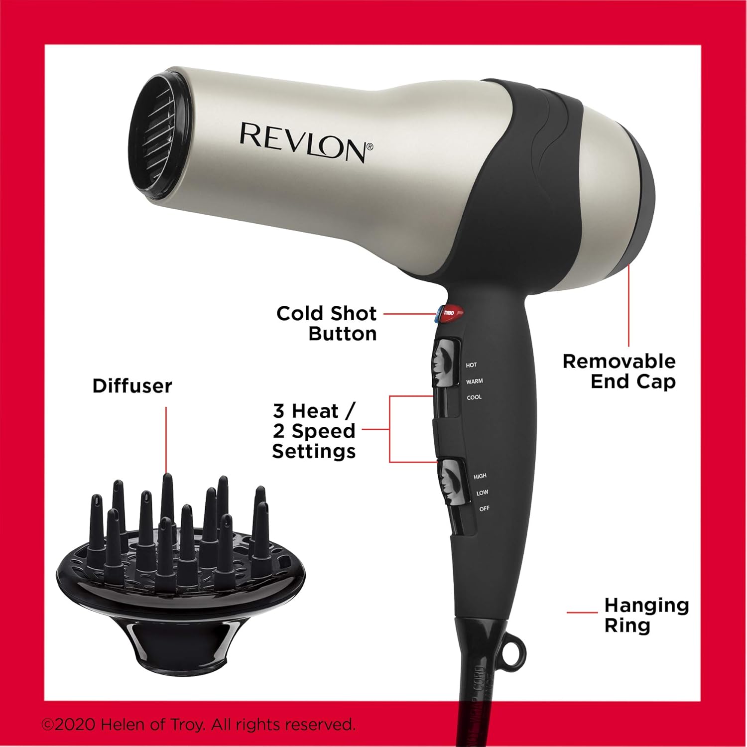 REVLON Turbo Hair Dryer with Advanced Ionic Technology, Ceramic Coating | Turbo Heat and Cold Shot Features, 1875 Watts for Fast Drying and Shine (Silver)-4