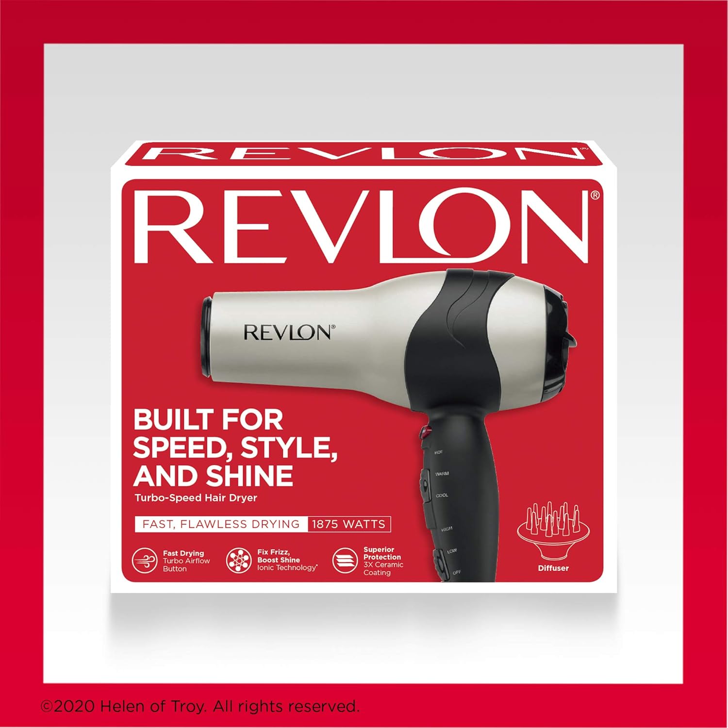 REVLON Turbo Hair Dryer with Advanced Ionic Technology, Ceramic Coating | Turbo Heat and Cold Shot Features, 1875 Watts for Fast Drying and Shine (Silver)-5