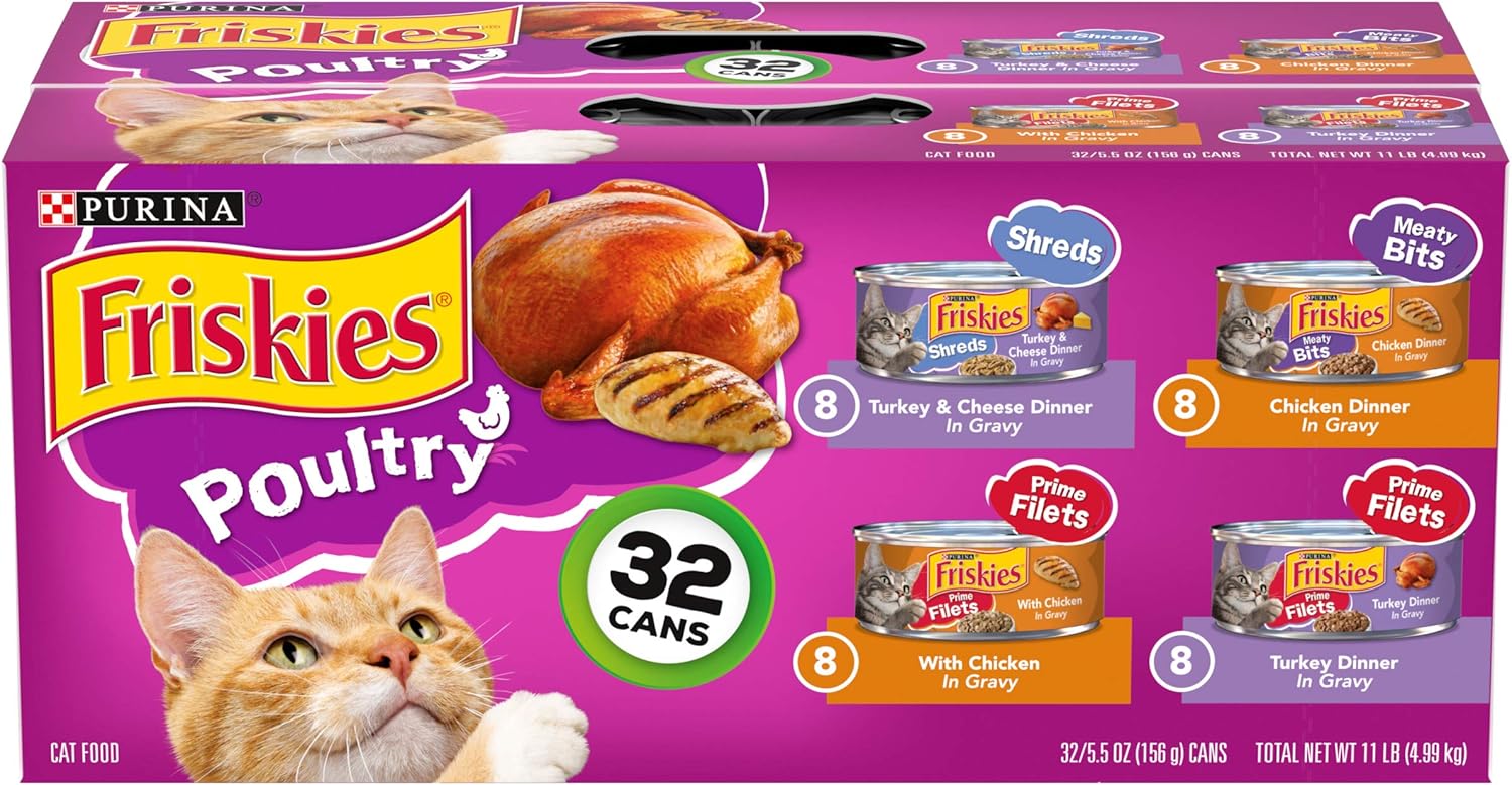 Purina Friskies Gravy Wet Cat Food Variety Pack, Poultry Shreds, Meaty Bits & Prime Filets - (Pack of 32) 5.5 oz. Cans-0