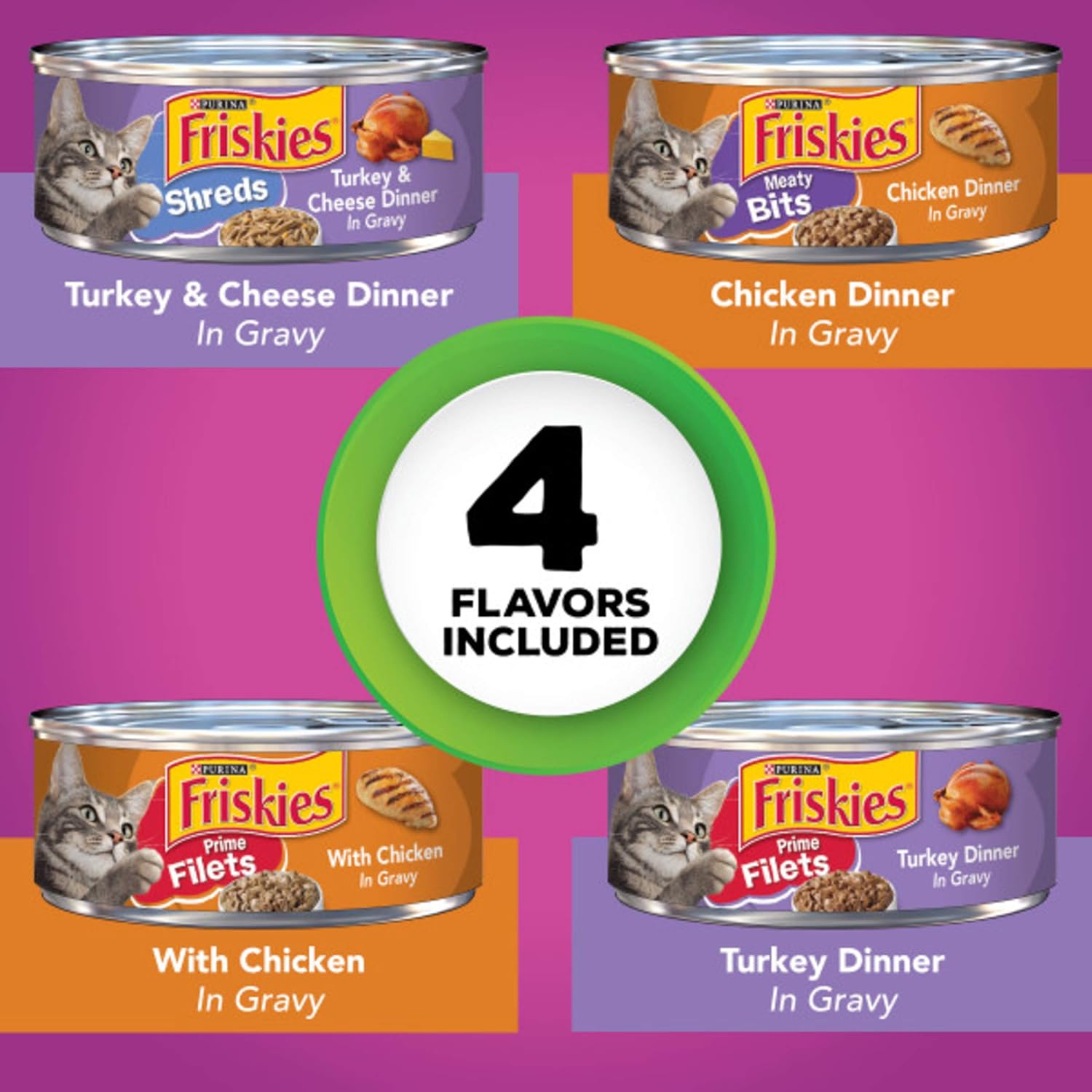 Purina Friskies Gravy Wet Cat Food Variety Pack, Poultry Shreds, Meaty Bits & Prime Filets - (Pack of 32) 5.5 oz. Cans-1