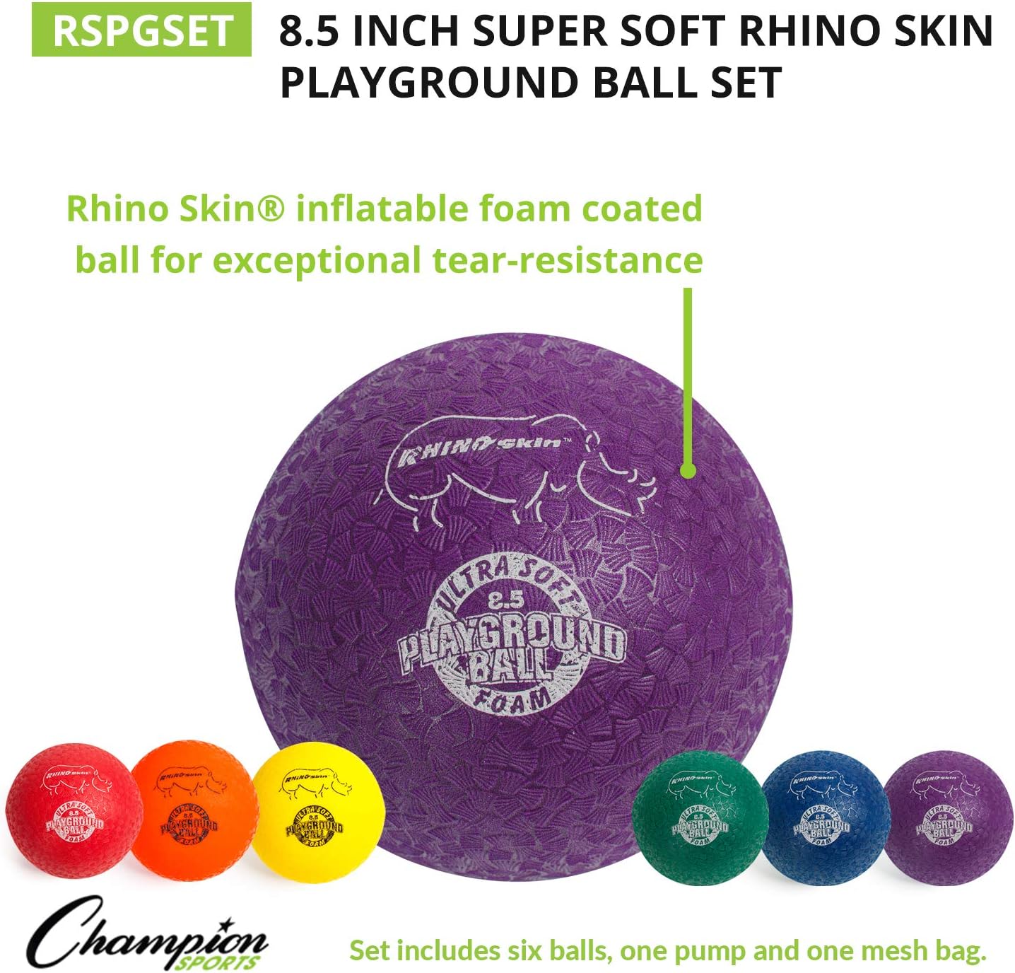 Champion Sports RSPGSET Playground Ball Set, Six Large 8.5 Inch Rhino Skin Soft Inflatable Balls-4