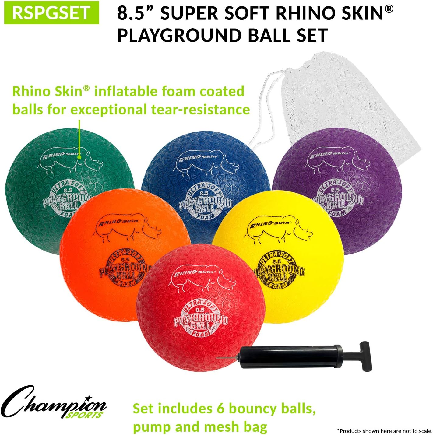 Champion Sports RSPGSET Playground Ball Set, Six Large 8.5 Inch Rhino Skin Soft Inflatable Balls-5