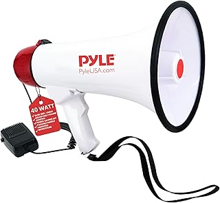 Pyle 40 Watt Professional Megaphone Clear Sound & Ergonomic Grip - Multi-Function with Talk, Siren, Volume Control - Detachable Handheld Mic - Indoor & Outdoor Sports, Emergency Response