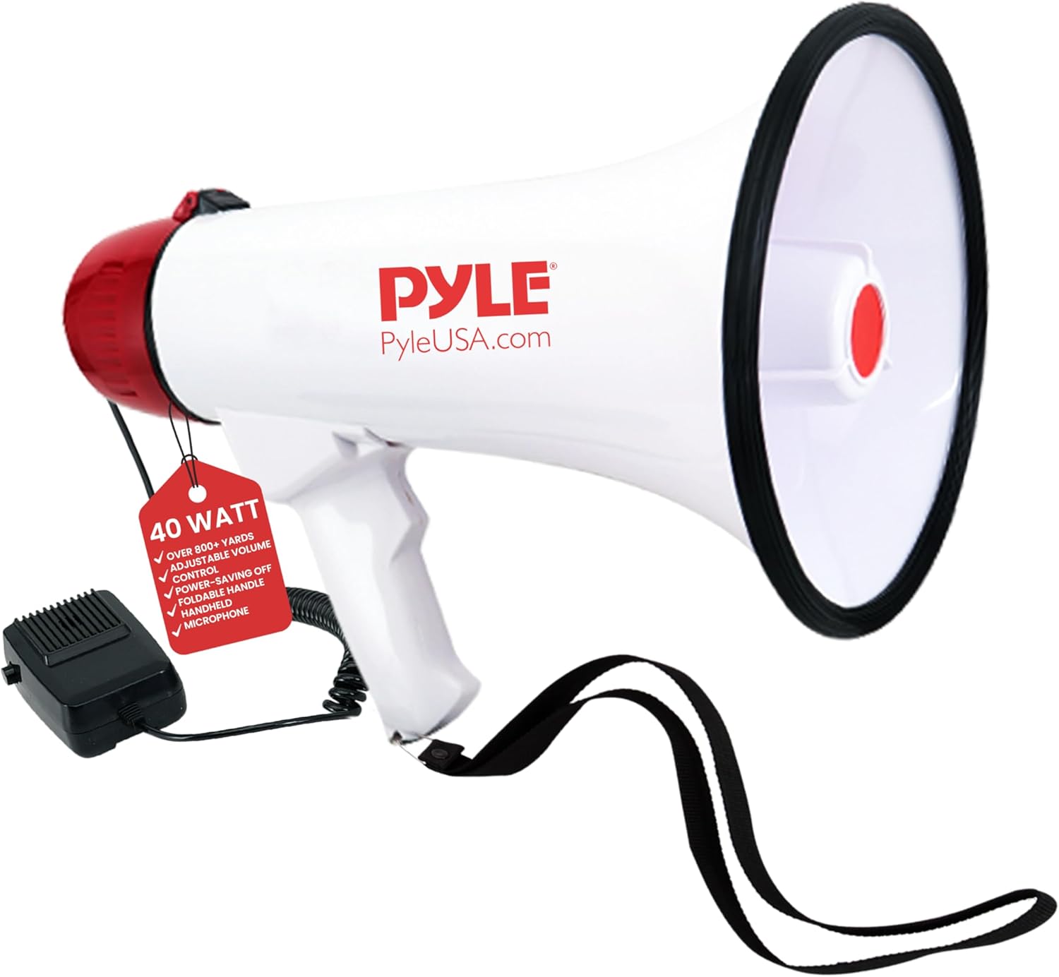 Pyle 40 Watt Professional Megaphone Clear Sound & Ergonomic Grip - Multi-Function with Talk, Siren, Volume Control - Detachable Handheld Mic - Indoor & Outdoor Sports, Emergency Response-0