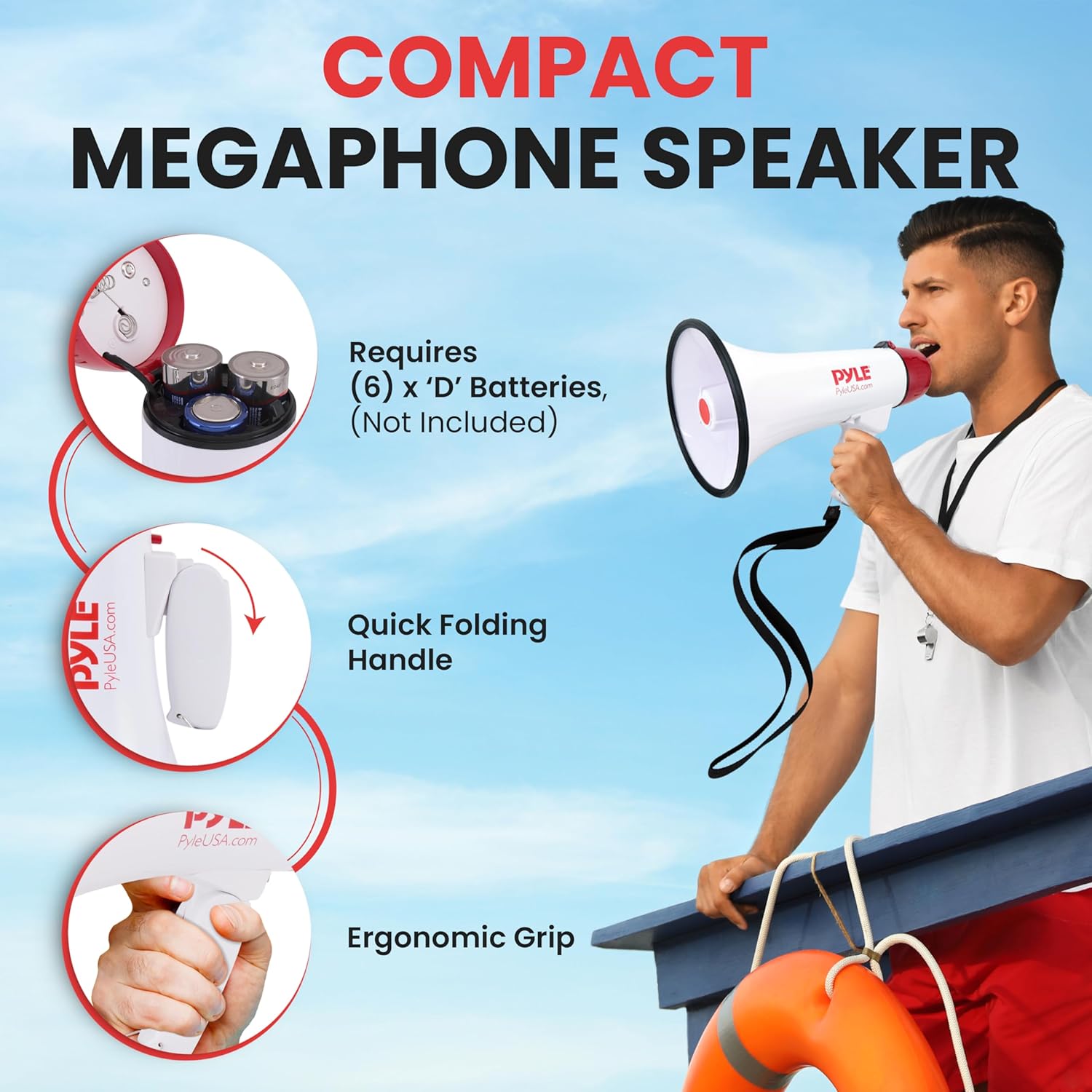 Pyle 40 Watt Professional Megaphone Clear Sound & Ergonomic Grip - Multi-Function with Talk, Siren, Volume Control - Detachable Handheld Mic - Indoor & Outdoor Sports, Emergency Response-2