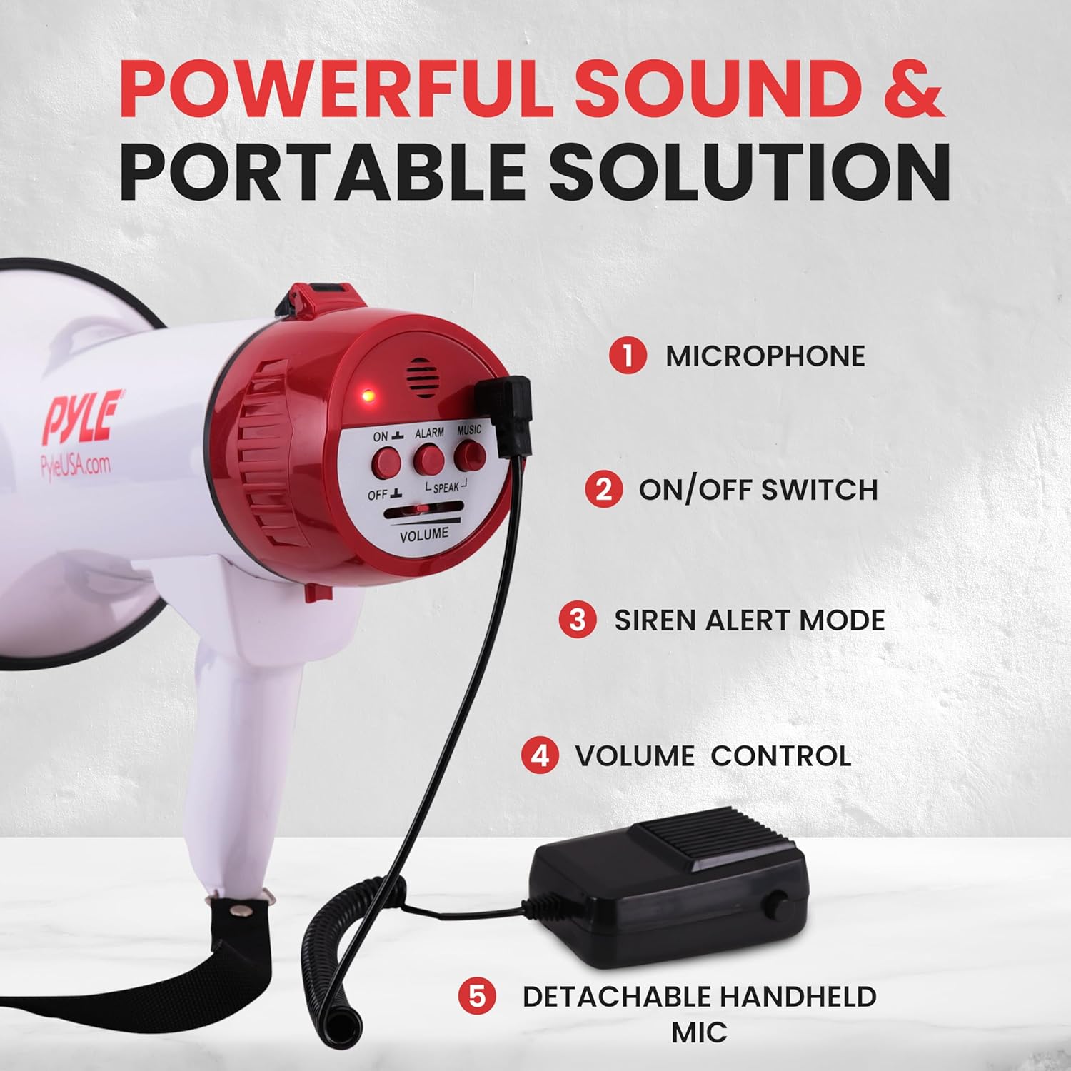 Pyle 40 Watt Professional Megaphone Clear Sound & Ergonomic Grip - Multi-Function with Talk, Siren, Volume Control - Detachable Handheld Mic - Indoor & Outdoor Sports, Emergency Response-5