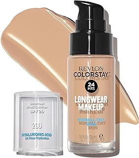 REVLON Liquid Foundation, ColorStay Face Makeup for Normal and Dry Skin, SPF 20, Longwear Medium-Full Coverage with Matte Finish, Oil Free, 200 Nude 1.0 Oz