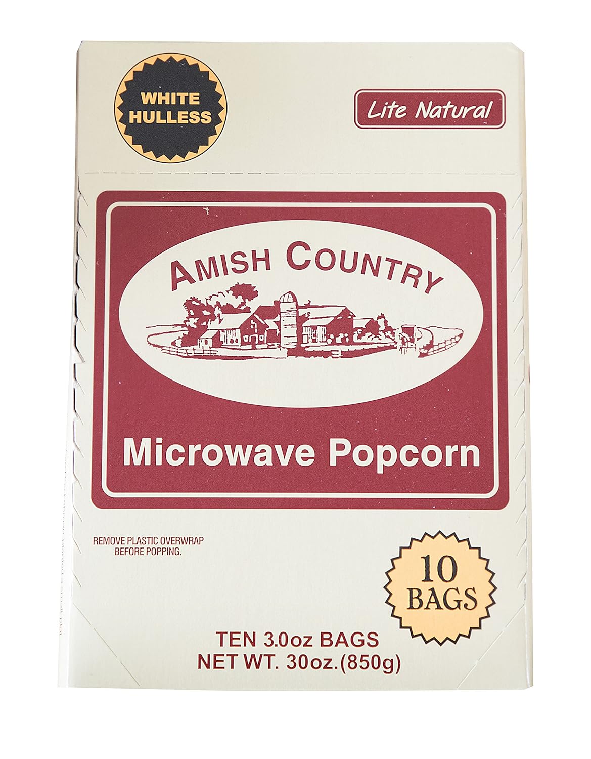 Amish Country Popcorn | Old Fashioned Microwave Popcorn | 10 Bags Lite Natural White Hulless | Non-GMO, Gluten Free, Microwaveable and Kosher (10 Bags)-0