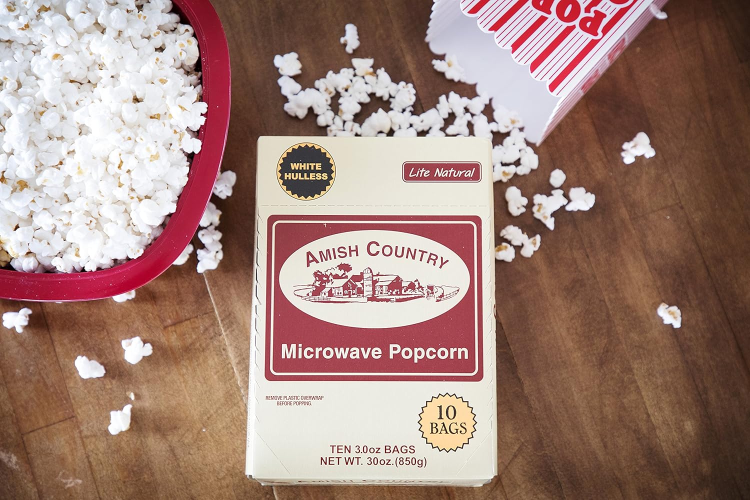 Amish Country Popcorn | Old Fashioned Microwave Popcorn | 10 Bags Lite Natural White Hulless | Non-GMO, Gluten Free, Microwaveable and Kosher (10 Bags)-1