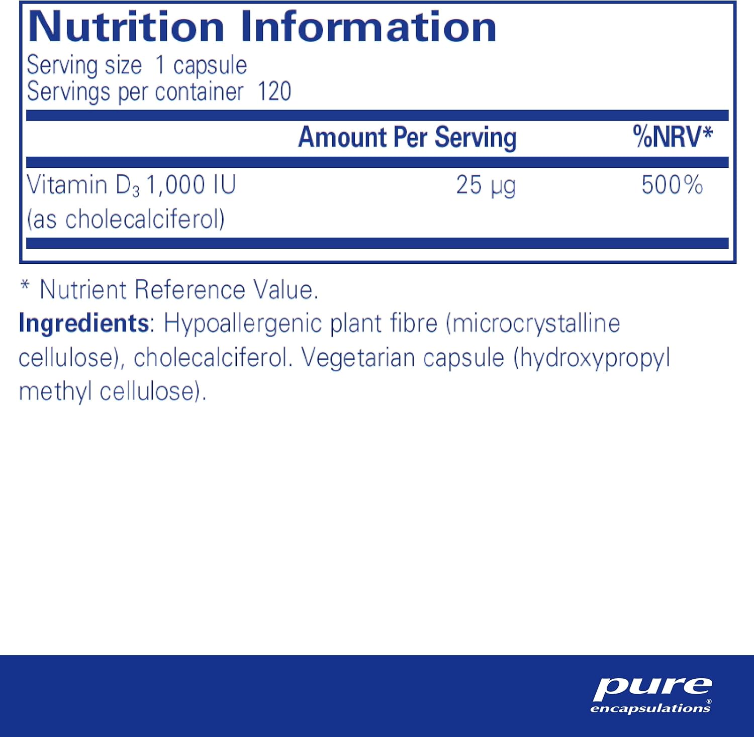 Pure Encapsulations Vitamin D3 25 mcg (1,000 IU) - Supplement to Support Bone, Joint, Breast, Heart, Colon & Immune Health - with Premium Vitamin D - 120 Capsules-1