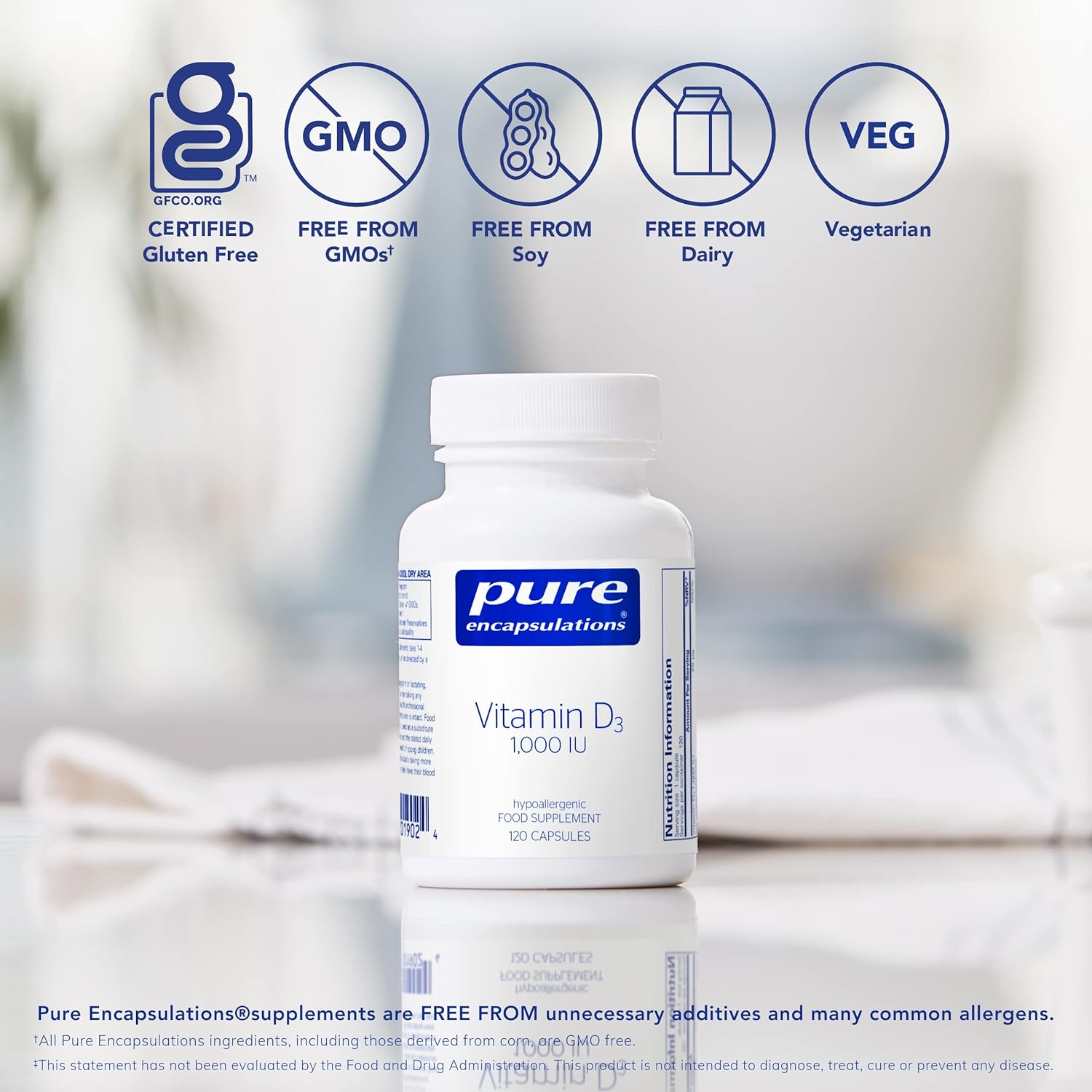 Pure Encapsulations Vitamin D3 25 mcg (1,000 IU) - Supplement to Support Bone, Joint, Breast, Heart, Colon & Immune Health - with Premium Vitamin D - 120 Capsules-3