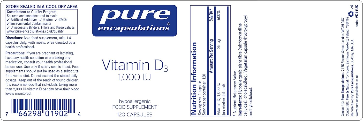 Pure Encapsulations Vitamin D3 25 mcg (1,000 IU) - Supplement to Support Bone, Joint, Breast, Heart, Colon & Immune Health - with Premium Vitamin D - 120 Capsules-8