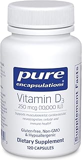 Pure Encapsulations Vitamin D3 250 mcg (10,000 IU) - Supplement to Support Bone, Joint, Breast, Heart, Colon & Immune Health - with Premium Vitamin D - 120 Capsules