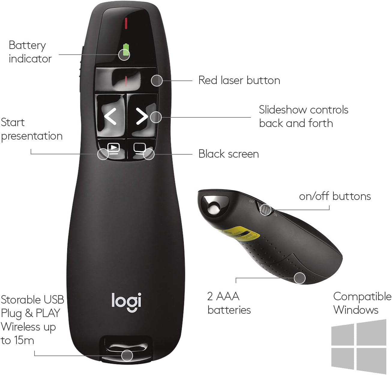 Logitech Wireless Presenter R400, Wireless Presentation Remote Clicker with Laser Pointer-6