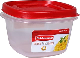 Rubbermaid 2-Cup 7J60 Easy Find Lid Square Food Storage (Pack of 8 Containers), Red