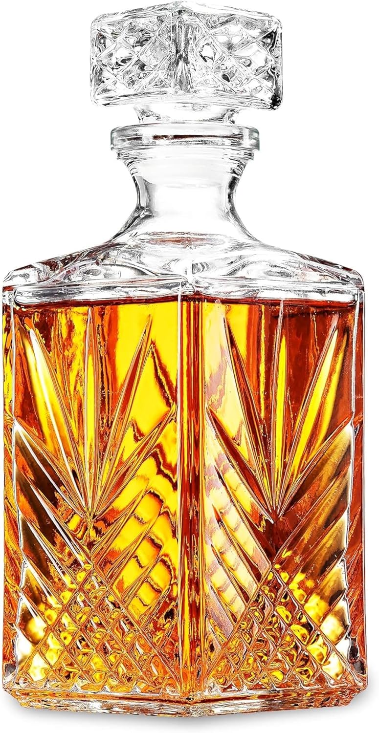 Bormioli Rocco Selecta Collection Whiskey Decanter – Sophisticated 33.75oz Diamond Decanter With Starburst Detailing – For Whiskey, Bourbon, Scotch & Liquor-0