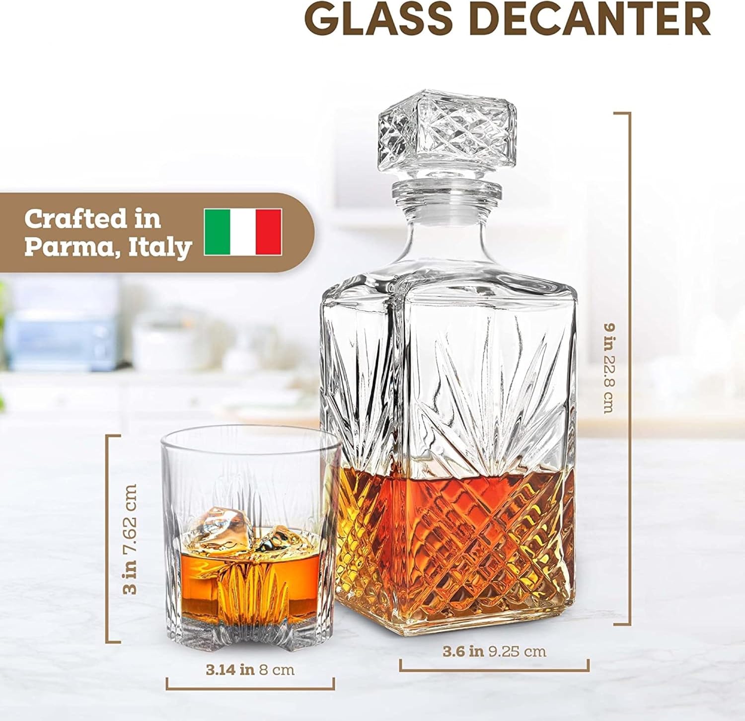 Bormioli Rocco Selecta Collection Whiskey Decanter – Sophisticated 33.75oz Diamond Decanter With Starburst Detailing – For Whiskey, Bourbon, Scotch & Liquor-1