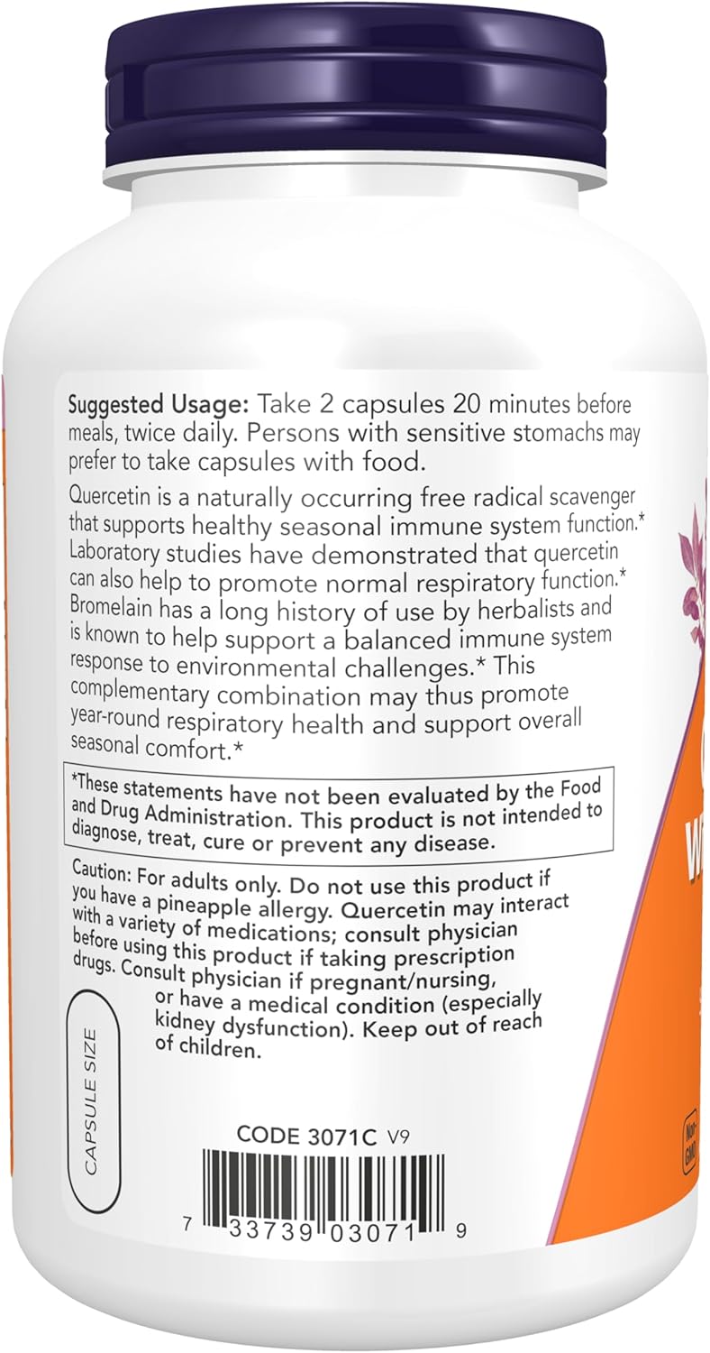 NOW Foods Supplements, Quercetin with Bromelain, Balanced Immune System*, 240 Veg Capsules-2