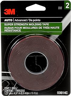 3M Super-Strength Molding Tape, 1/2 in x 15 ft, High Strength Double-Sided Adhesive, Permanently Attaches Side Moldings, Trim and Emblems to Interior and Exterior of Vehicles (03614)