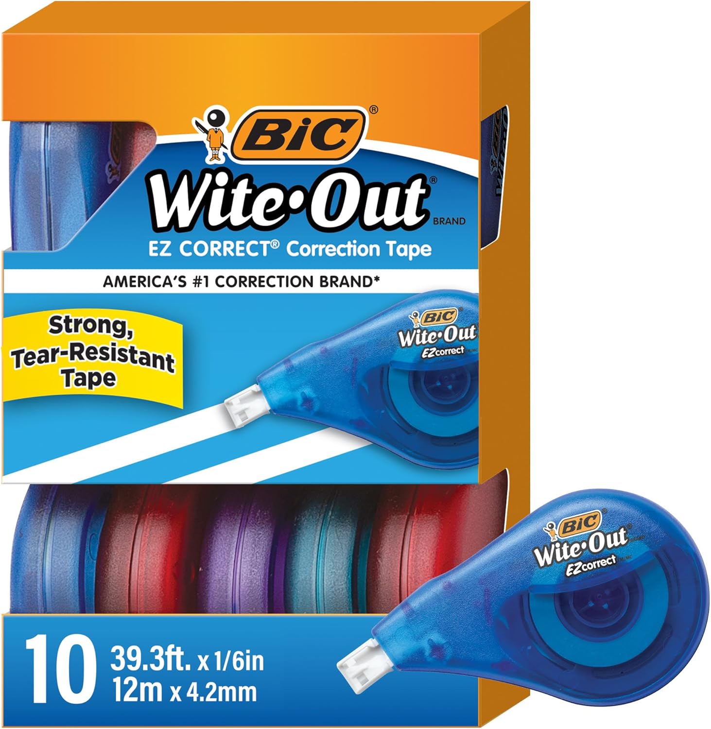 BIC Wite-Out Brand EZ Correct Correction Tape (WOTAP10- WHI), 39.3 Feet, 10-Count Pack of white Correction Tape, Fast, Clean and Easy to Use Tear-Resistant Tape-0