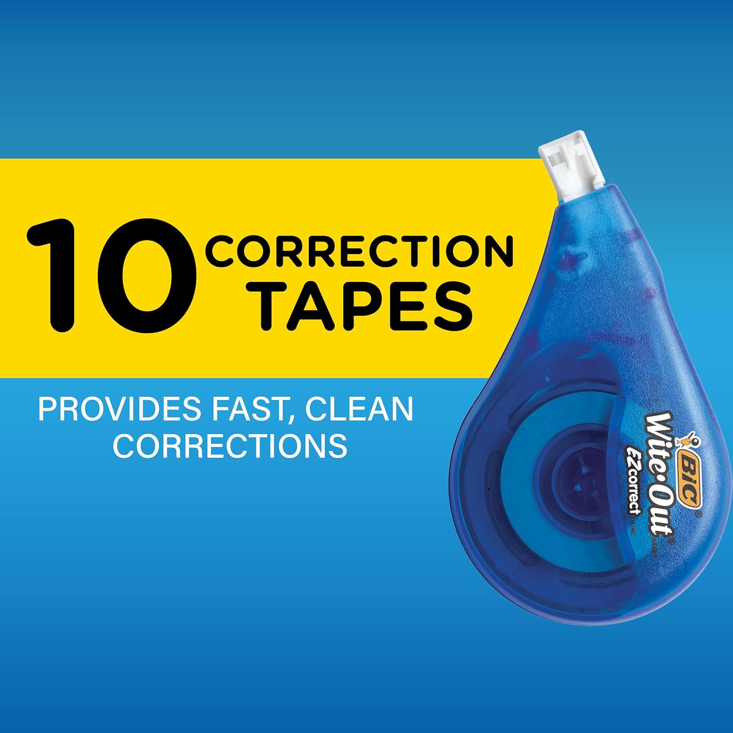 BIC Wite-Out Brand EZ Correct Correction Tape (WOTAP10- WHI), 39.3 Feet, 10-Count Pack of white Correction Tape, Fast, Clean and Easy to Use Tear-Resistant Tape-3