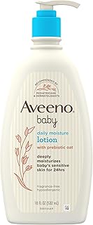 Aveeno Baby Daily Moisture Body Lotion for Sensitive Skin, Hypoallergenic Moisturizing Baby Lotion with Nourishing Oatmeal to Deeply Moisturize Baby's Skin, Fragrance-Free, 18 fl. oz