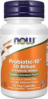 NOW Foods Supplements, Probiotic-10™, 50 Billion, with 10 Probiotic Strains, Strain Verified, 50 Veg Capsules