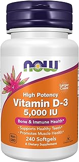 NOW Foods Supplements, Vitamin D-3 5,000 IU, High Potency, Structural Support*, 240 Softgels