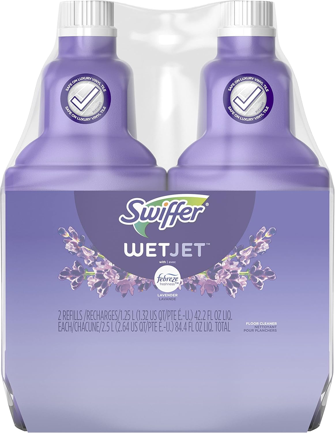 Swiffer WetJet Multi-Purpose Floor Cleaner Solution with Febreze Refill, Hardwood Floor Cleaner, Lavender Scent, 1.25 Liter -42.2 Fl Oz (Pack of 2)-0