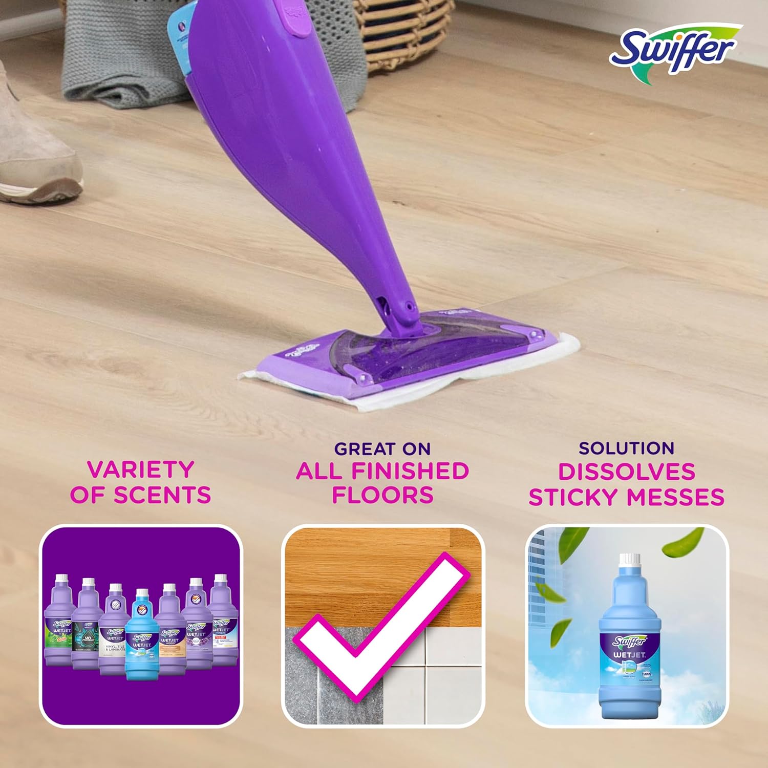 Swiffer WetJet Multi-Purpose Floor Cleaner Solution with Febreze Refill, Hardwood Floor Cleaner, Lavender Scent, 1.25 Liter -42.2 Fl Oz (Pack of 2)-1