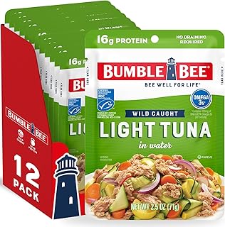 Bumble Bee Light Tuna Pouch in Water, 2.5 oz Pouch (Pack of 12) - Ready to Eat Tuna Fish, High Protein, Keto Food and Snacks, Gluten Free