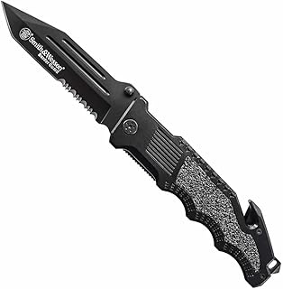 Smith & Wesson Border Guard 10in High Carbon S.S. Folding Knife with 4.4in Tanto Blade and Aluminum Handle for Tactical, Survival and EDC