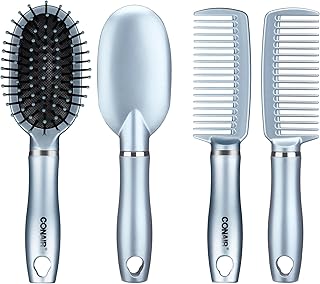 Conair Detangle & Style hair brush set - wide tooth comb and travel hair brush - Detangling Brush and Comb Set - Color at random - 2 Count